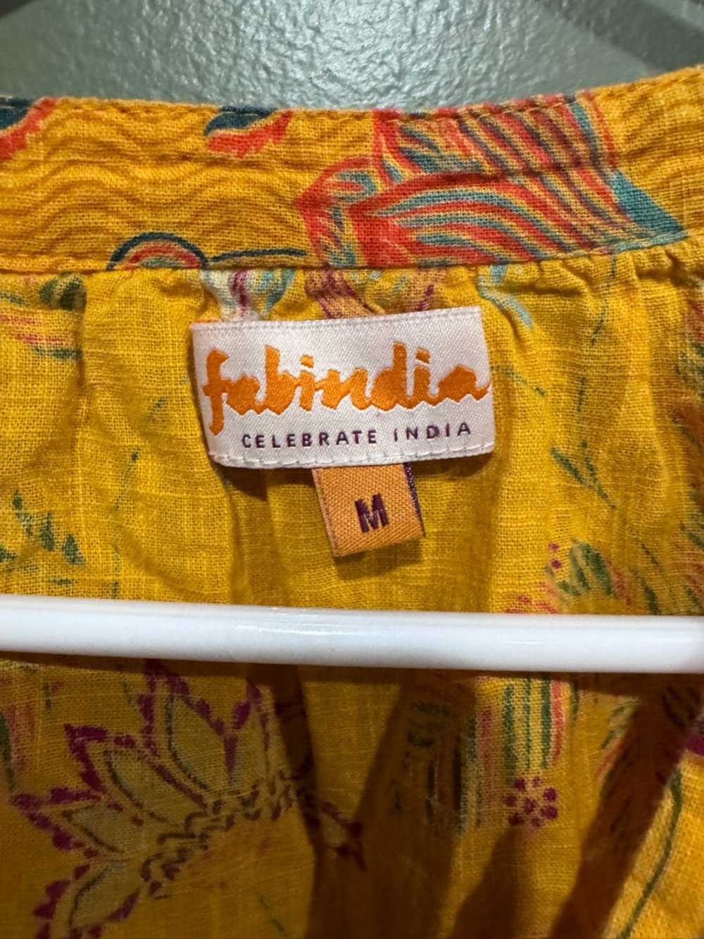 Fabindia Yellow Floral Print Tunic 100% Cotton Medium - Picture 2 of 6